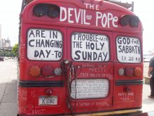 The Devil and Pope are in trouble with God for changing the holy sabbath day to Sunday